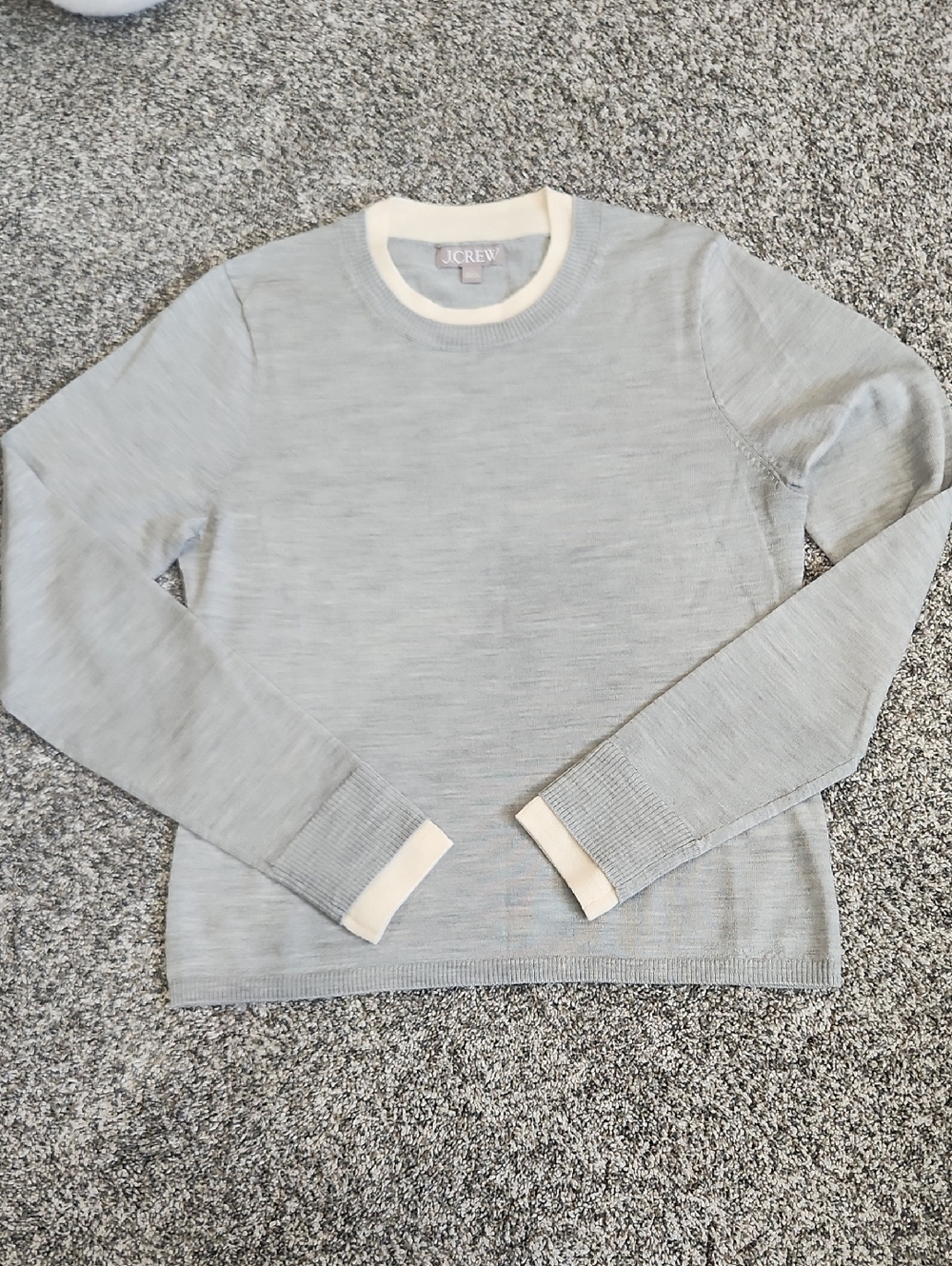 J. Crew Womens Light Gray Crewneck Sweater with Cream Trim
